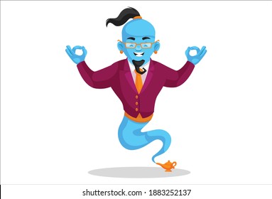 Smart genie is doing meditation  Vector graphic illustration  Individually white background 
