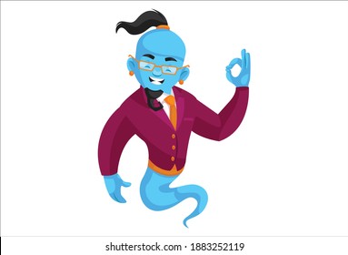 Smart genie is showing okay sign. Vector graphic illustration. Individually on a white background.