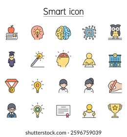 Smart, Genius, intelligence icon set in color line style