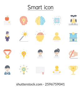 Smart, Genius, intelligence icon set in flat color style