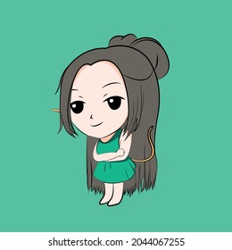 Smart, gentle girl with Japanese chibi drawing style