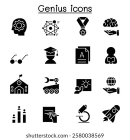 Smart, Genuis, Learning and education icon set in glyph style