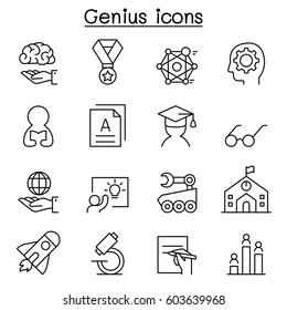 Smart, Genuis, Learning & education icon set in thin line style