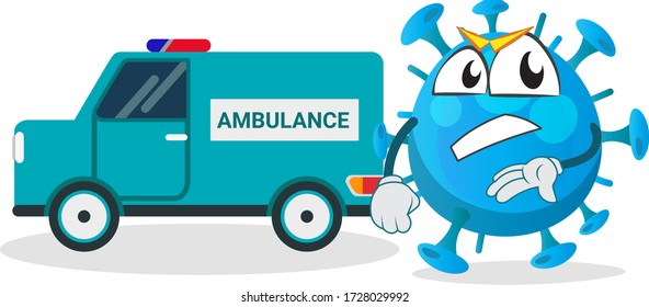 smart germ character presenting assistance for emergency ambulance or medical service 