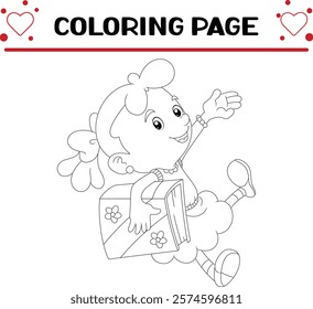 smart girl is bring big book coloring page for kids