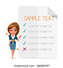 Smart girl with choice paper background - vector illustration