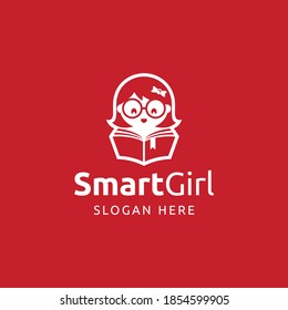 Smart girl logo. Branding for student education center, private school tutoring, online home schooling services, educational games, library and course. Isolated logo vector inspiration. Graphic designs.