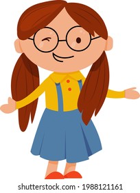 
smart girl schoolgirl wearing glasses with long tails