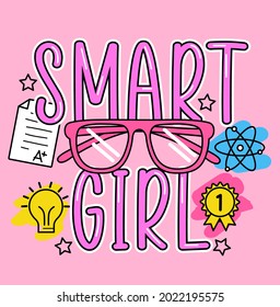 SMART GIRL TEXT, GLASSES ILLUSTRATION AND OTHER OBJECTS
