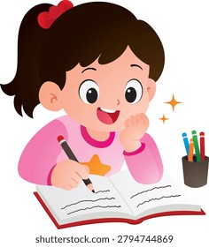 Smart Girl Writing in Notebook