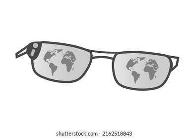 smart glasses with Earth, grey icon, vector, illustration