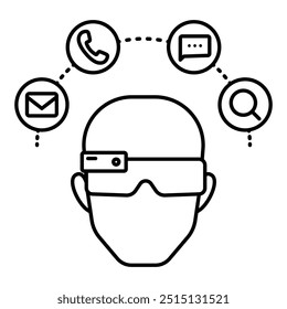 Smart Glasses icon. Smart Glasses Interaction. Glasses with digital overlay representing AR-enabled wearable technology. Man with smart glasses. 