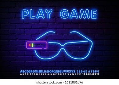 Smart glasses icon. VR Gamer, eSport neon text vector design template. Gaming neon logo, light banner design element colorful modern design trend. Elements of artificial in neon style icons.