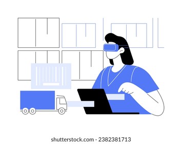 Smart glasses isolated cartoon vector illustrations. Warehouse manager looks at goods using smart glasses, inventory technologies, vision picking, controlling products vector cartoon.