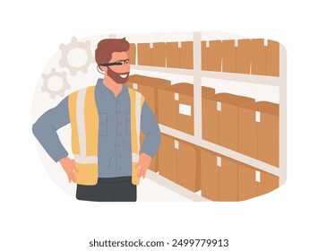 Smart glasses isolated cartoon vector illustrations. Warehouse manager looks at goods using smart glasses, inventory technologies, vision picking, controlling products vector cartoon.