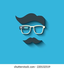 Smart glasses on hipster face. eps10 vector illustration
