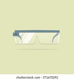 Smart glasses vector illustration with photo camera and screen display technology, future wireless glasses device, wearable mobile gadget, mounted headset, hipster glasses modern design isolated