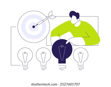 ILUSTRACIÓN VECTORIAL de concepto abstracto de establecimiento de objetivos SMART. Empresaria que establece metas inteligentes, empresa de TI, desarrollo de estrategias, tasa alcanzable, metáfora abstracta de oportunidad medible.