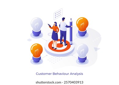 SMART goal setting isometric vector concept. Man and woman setting smart goals, IT company, strategy development, attainable rate, measurable opportunity abstract metaphor.