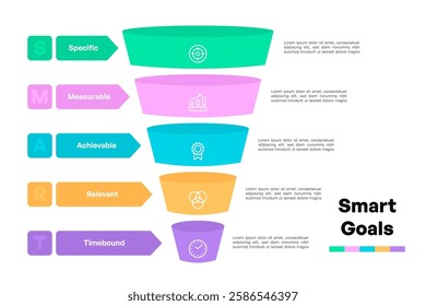 SMART Goals Funnel Infographic with Steps and Colorful Visual Elements Vector Illustration