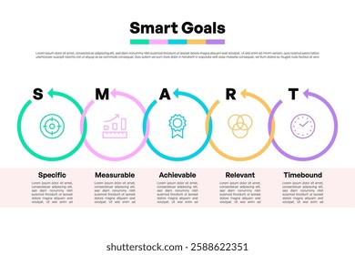 Smart Goals Horizontal Infographic with Labeled Arrows and Icons Vector Illustration