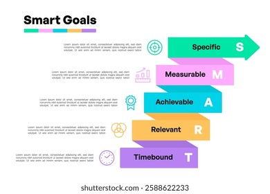 SMART Goals Infographic with Colorful Arrows and Icons for Project Management