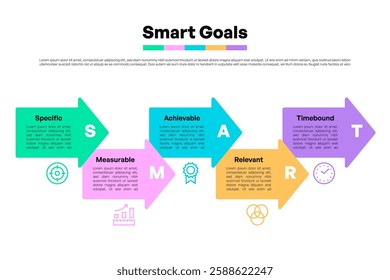 SMART Goals Infographic with Colorful Arrows and Icons for Project Management