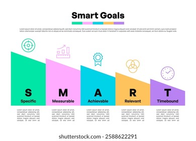 SMART Goals Infographic with Slanted Columns and Modern Colorful Icons Vector Illustration