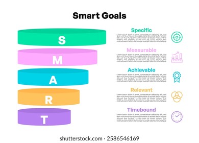 SMART Goals Infographic with Stacked Layers and Business Icons Vector Illustration