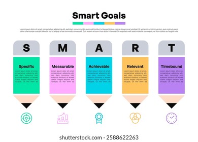 SMART Goals Pencil Infographic with Five Steps for Business Planning and Growth Vector Illustration
