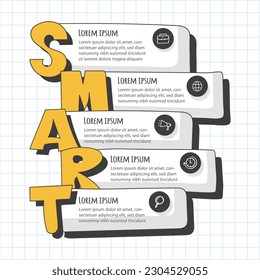 Plantilla de diagrama de configuración de objetivos inteligentes Dibujado a mano infográfica con color amarillo y negro. Ilustración vectorial.