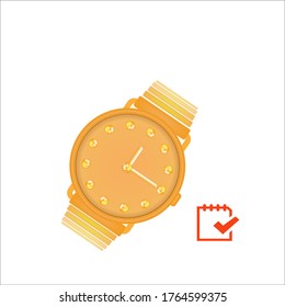 Smart golden watch and strap with star sparkling light on white background