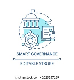 Smart governance blue concept icon. Social life improvement and development abstract idea thin line illustration. Departments management. Vector isolated outline color drawing. Editable stroke