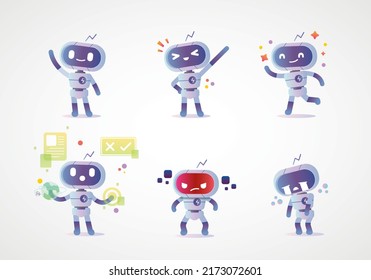 smart gradient modern robot with different pose and emotional collection set