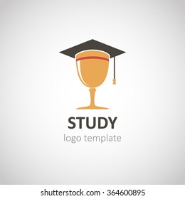 Smart graduation logo template.Student education logo. Square academic cap and victory cup. Education and study icon. Vector illustration.