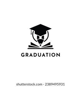 Smart Graduation logo with toga hat, pencil and book symbols