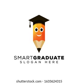 smart graduete with pencil logo, creative education logo design vector template