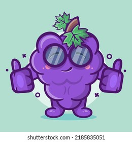 smartes Traubenfrucht-Charaktermascot mit Daumen-Handgeste einzeln auf einem flachen Design 
