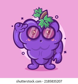 smart grape fruit character mascot with think expression isolated cartoon in flat style design 