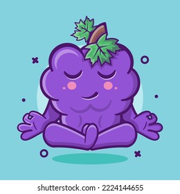 smart grape fruit character mascot with yoga meditation pose isolated cartoon in flat style design 
