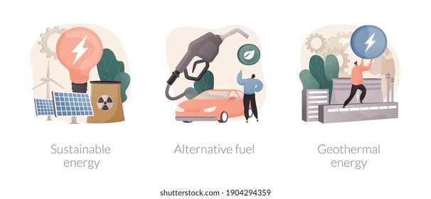 Smart Green Energy Abstract Concept Vector Illustration Set. Sustainable Energy, Alternative Fuel, Geothermal System, Renewable Sources, Wind Turbine, Solar Panels, Heat Pump Abstract Metaphor.