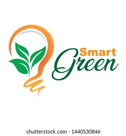 Smart green leaf light bulb logo design