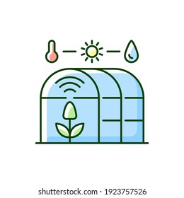 Smart greenhouse RGB color icon. Agricultural management. Cultivation environment. Indoor farming. Isolated vector illustration svg