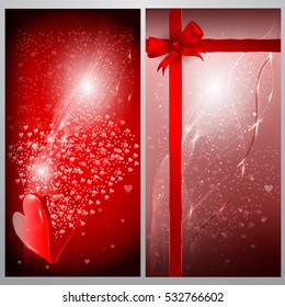 Smart Greeting or Inviting Card with Open Love Heart Sparkling and Red Ribbon. 3D Vector Illustration. Design by DrAndY