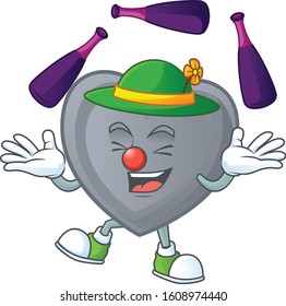 Smart grey love cartoon character design playing Juggling