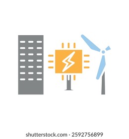 Smart grid color flat icon. Vector isolated element. Editable stroke.