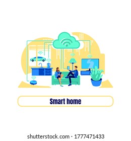 Smart grid flat concept vector illustration. Smart home phrase. Automatic appliance. Remote control for house 2D cartoon illustration for web design. Digital transformation creative idea