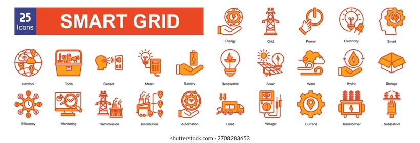  Smart grid   icon sets collection
