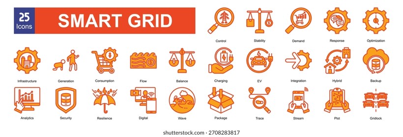  Smart grid   icon sets collection
