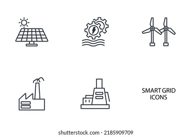 conjunto de iconos de red de cuadrícula inteligente. símbolo de paquete de red de cuadrícula inteligente elementos vectores para web infográfica